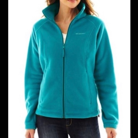 Columbia Turquoise Blue Zip Up Fleece Jacket Size Medium - Picture 1 of 10